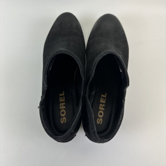 Sorel Lolla Cut Out Bootie Black Suede Ankle Boot Pull On NL3379-010 Womens 10 - Picture 6 of 12